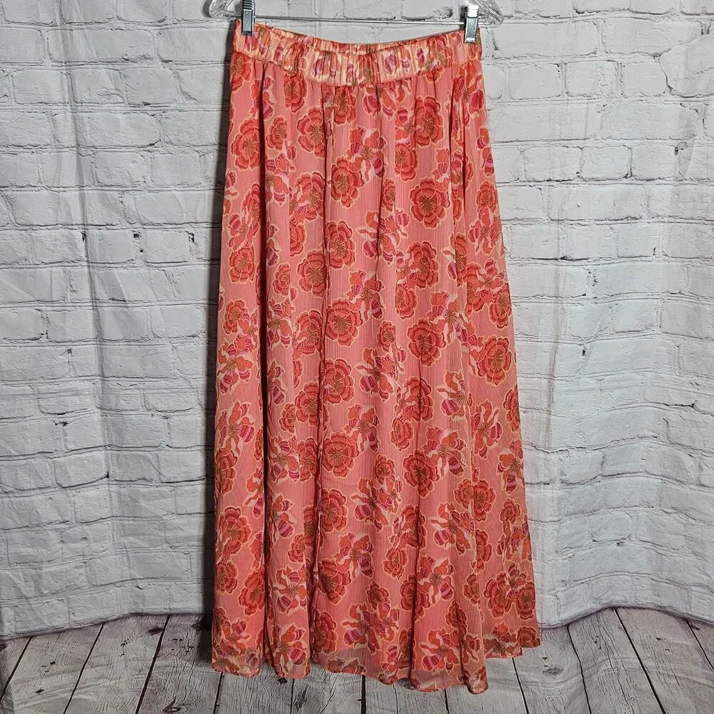 Loft Womens M Pink Red Floral Maxi Skirt Sample Long Casual Lightweight *SAMPLE* - Picture 2 of 7